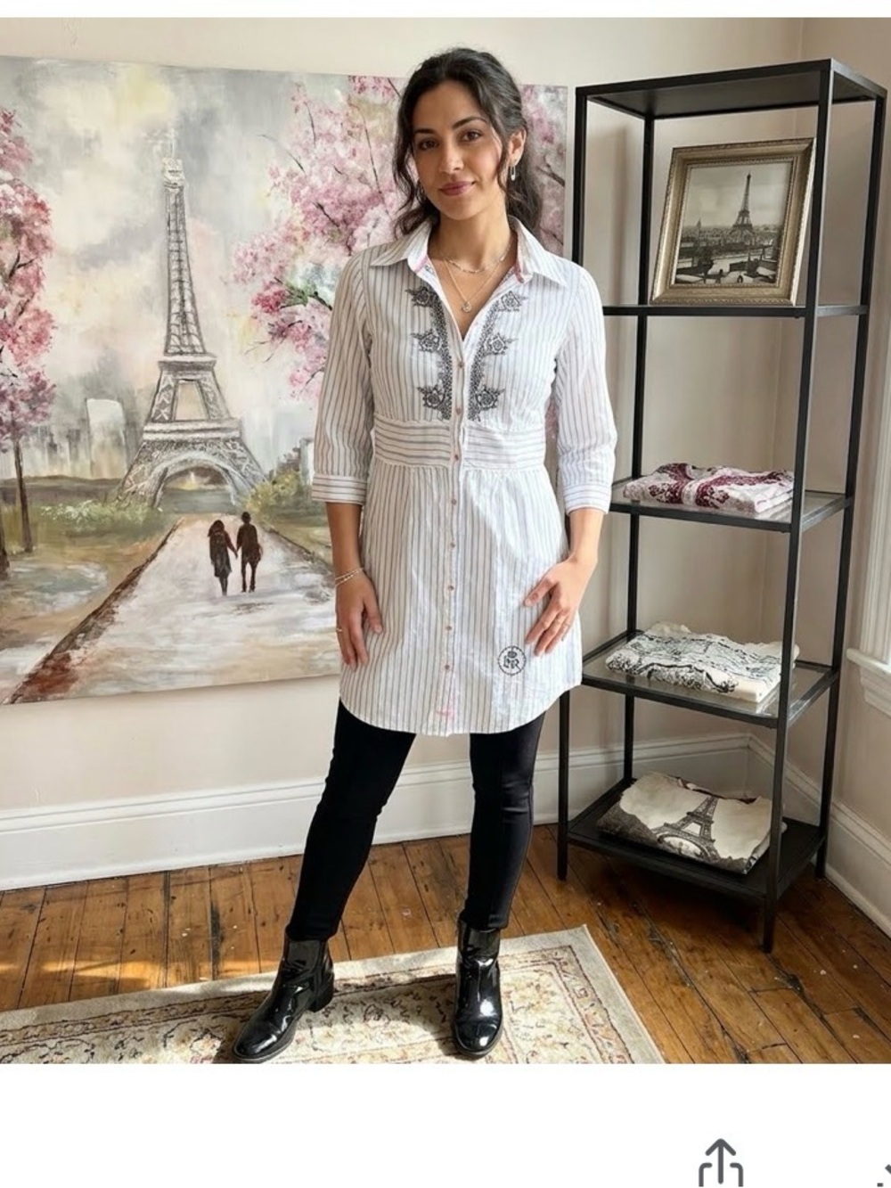 English Laundry English Rose Shirt Dress White with Black Stripes Size S EUC